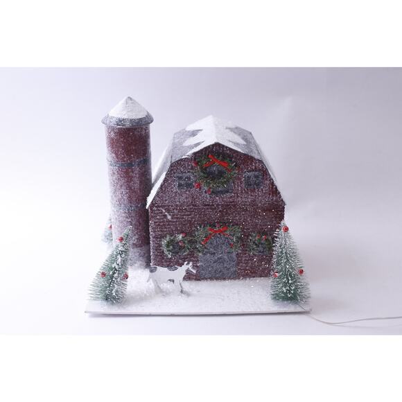 Red Christmas Farm, Paper Decoration with Lights Inside, 9 inches - Picture 1 of 3